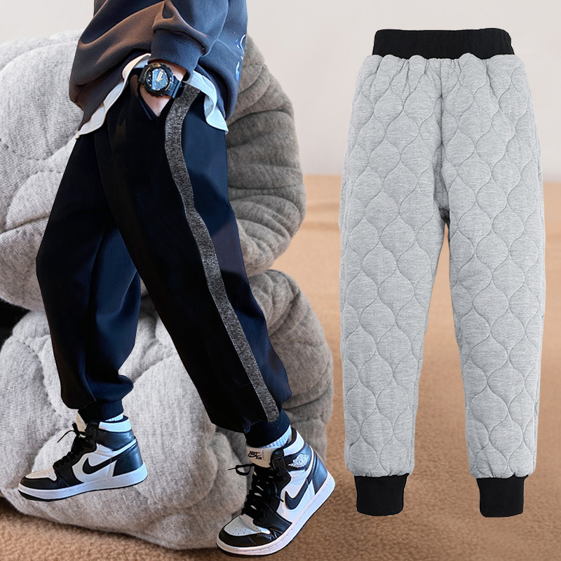 男童棉裤加绒儿童冬季三层夹棉运动裤大童保暖裤加厚裤子外穿北方