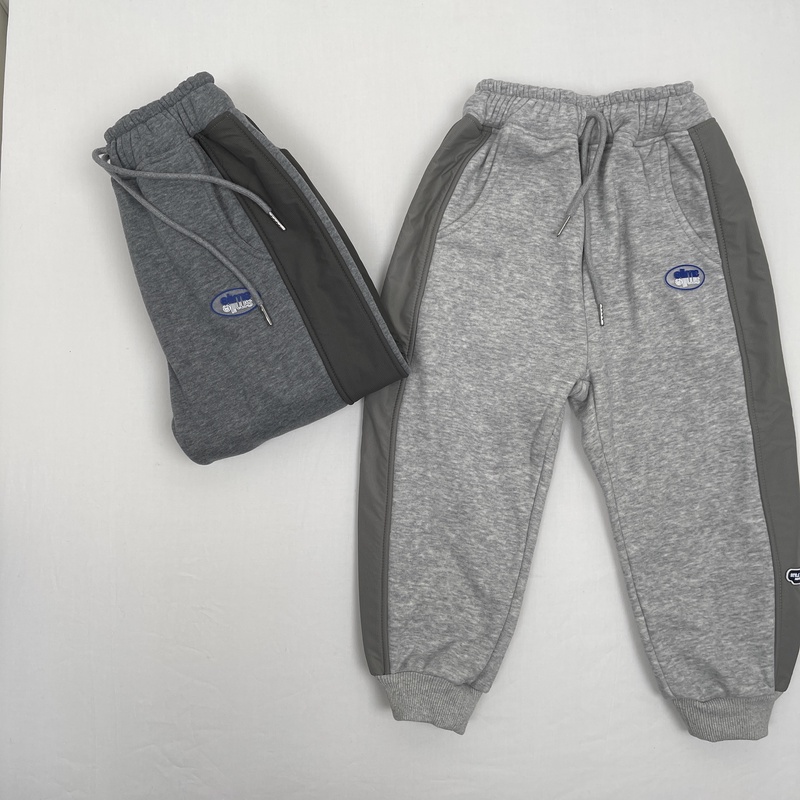 特中童冬季针织加绒灰色加厚卫裤加绒韩版百搭宽松纯色保暖长裤