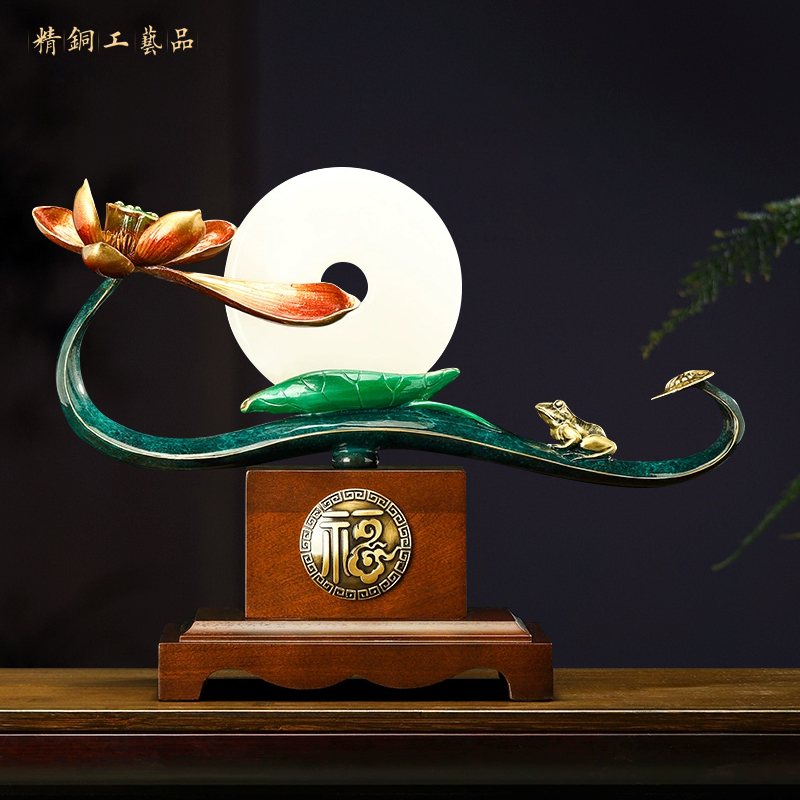 荷塘月色新中式创意玄关装饰玉石平安扣摆件搬家礼物乔迁新居礼品