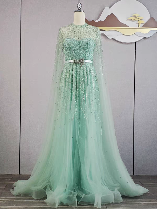 轻奢飘袖小众高端重工钉珠晚礼服艺考演出晚礼服长裙名媛