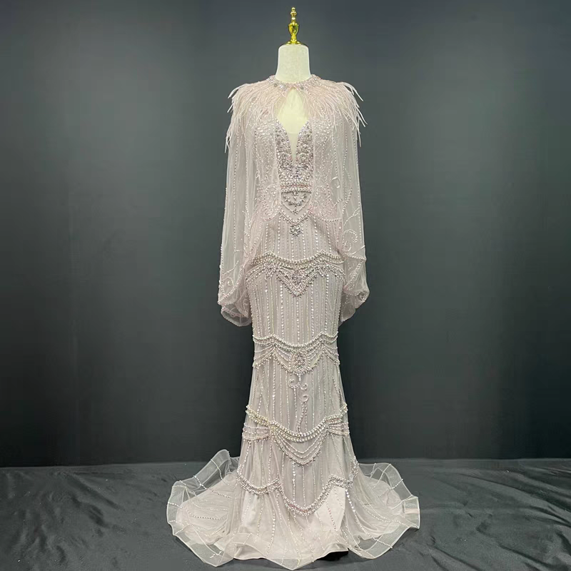 高端宴会晚礼服手工钉珠两件套深V气质显瘦鱼尾裙生日聚会主持人