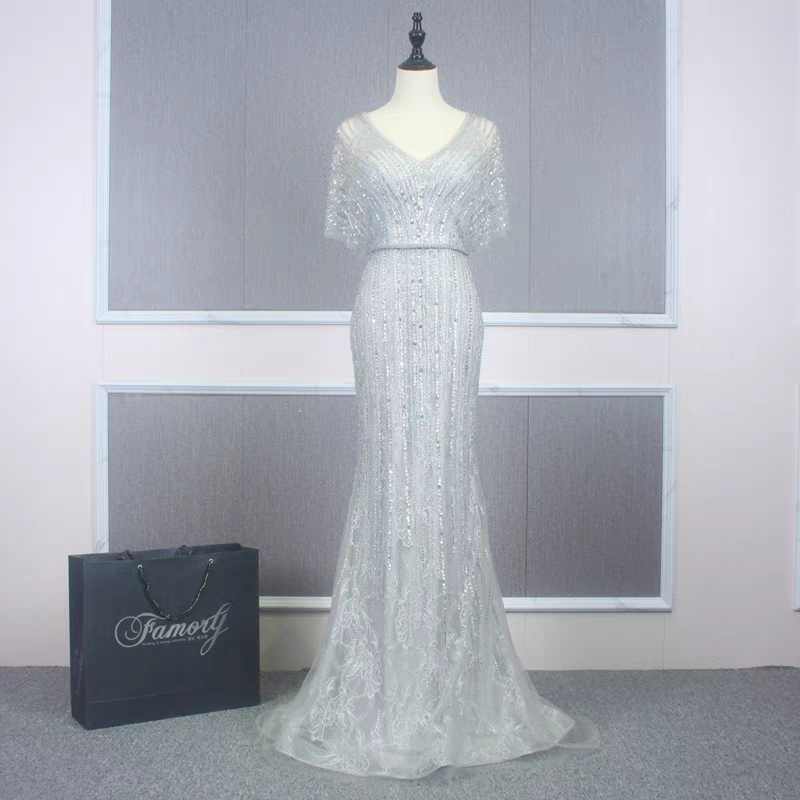 晚礼服走秀演出长裙主持人修身显质气质长裙奢华名媛钉珠高端高贵