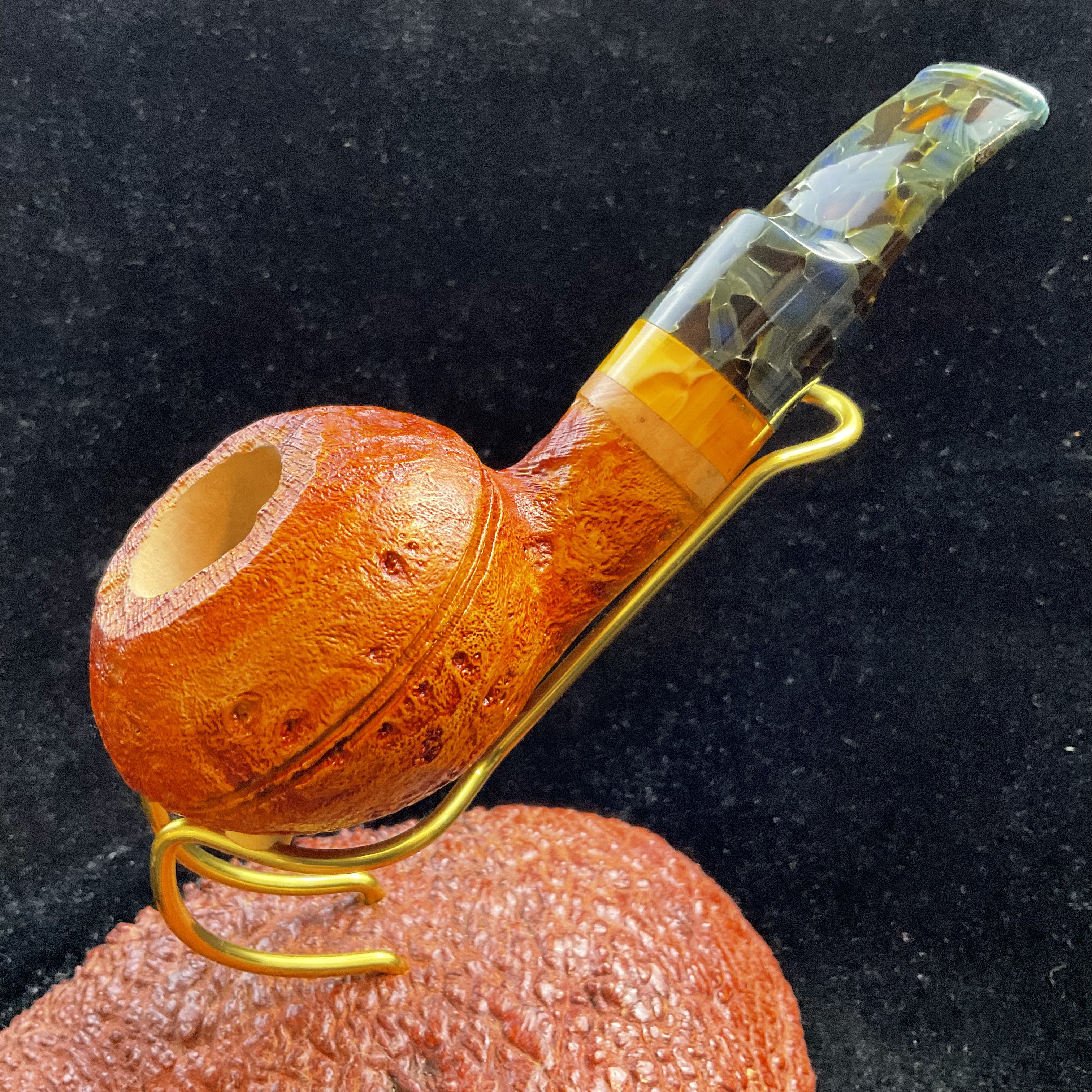 意大利沃尔坎烟斗品牌反转系列原木喷砂牛头微弯款大气室烟斗