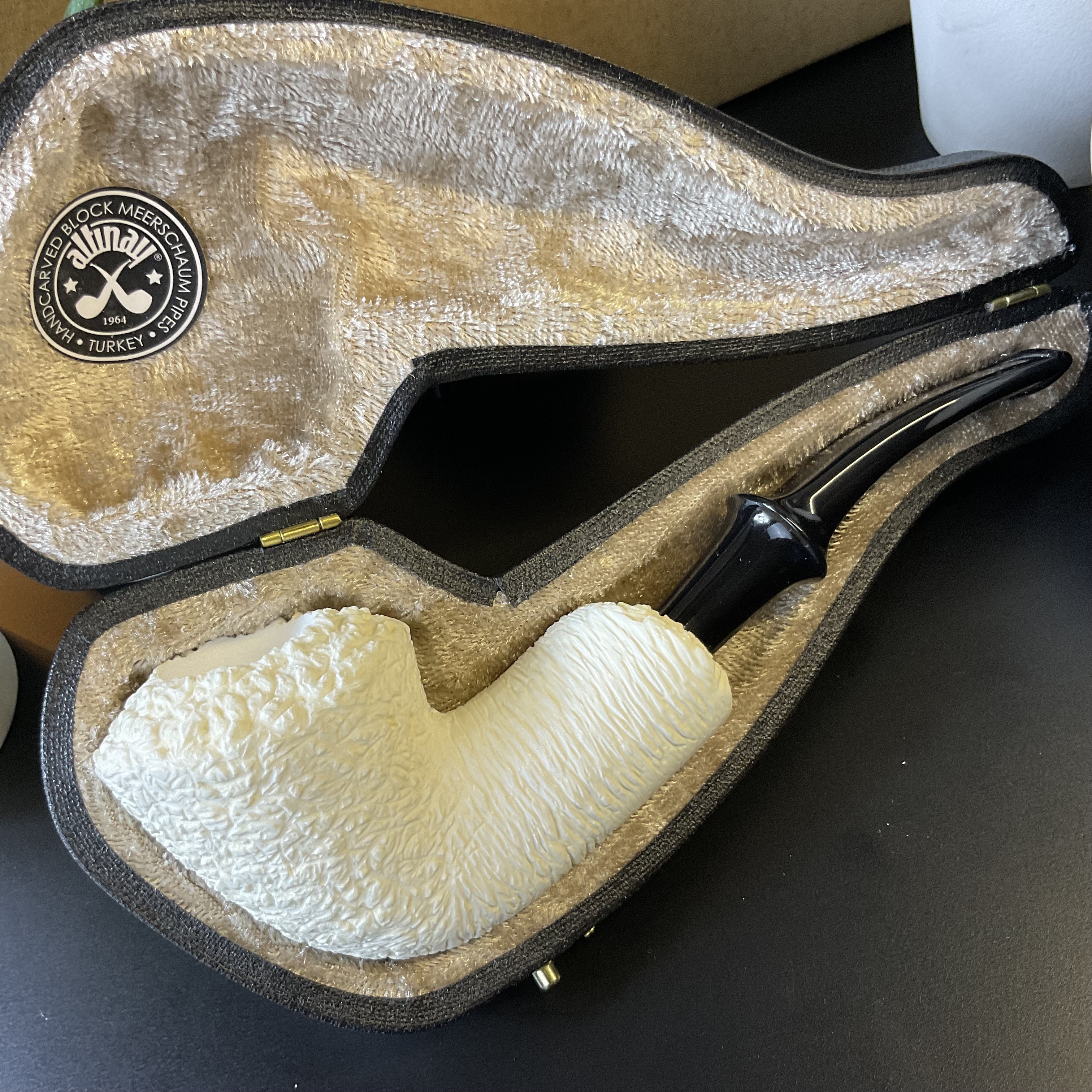 【签名】土耳其奥迪内海泡石烟斗品牌海岩拉丝爽雕刻军插弯款烟斗