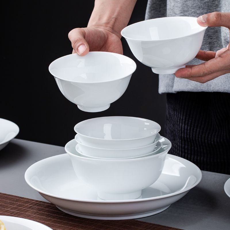 满辉甑选景德镇高白泥釉下彩加厚陶瓷碗盘碟餐具高温白瓷可微波炉