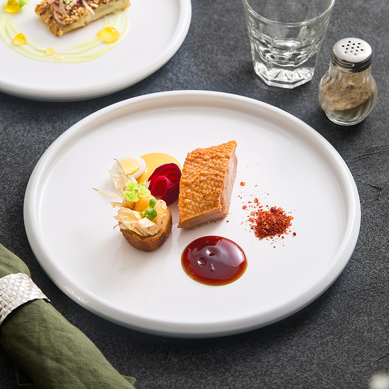 【高温白玉瓷】厚边圆形平板 牛排餐盘家用创意西餐盘子高级感