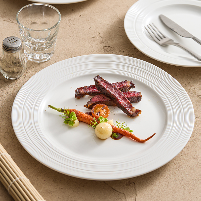 【高温白玉瓷】拉丝纹平盘 纬丝平盘 西餐盘牛排餐盘意面盘子