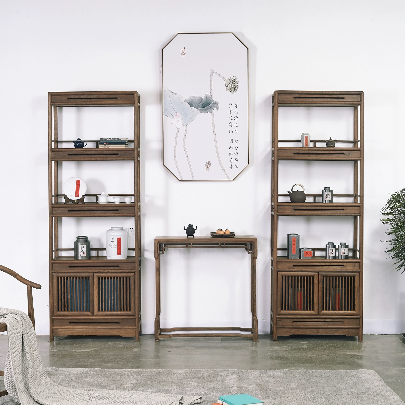 思朴山坊新中式简约实木多宝阁博古架隔断书架茶叶架置物架展示架