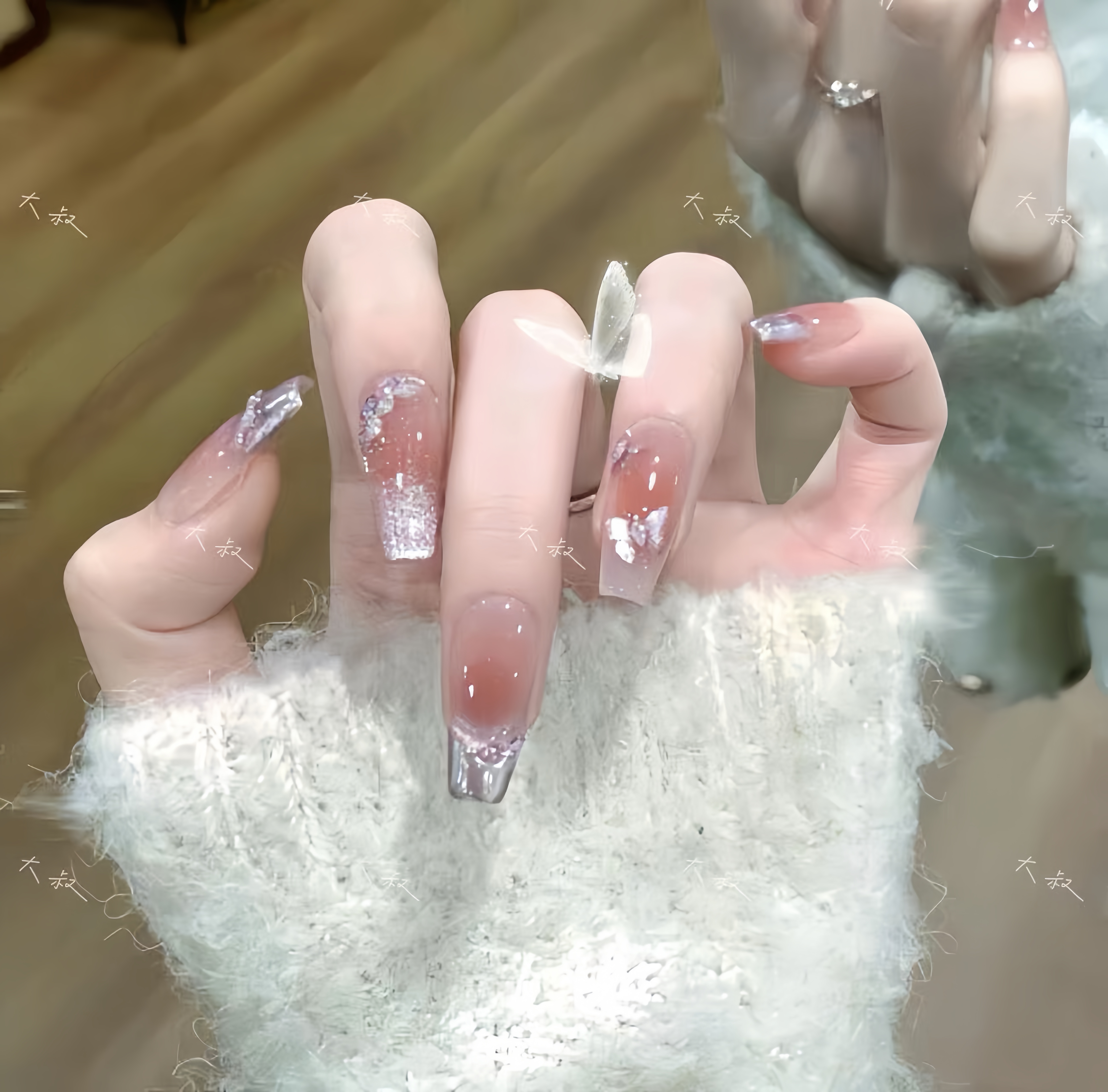 梦境之翼 手工穿戴美甲麦穗香槟K9钻精灵蝴蝶轻奢显白可反复使用