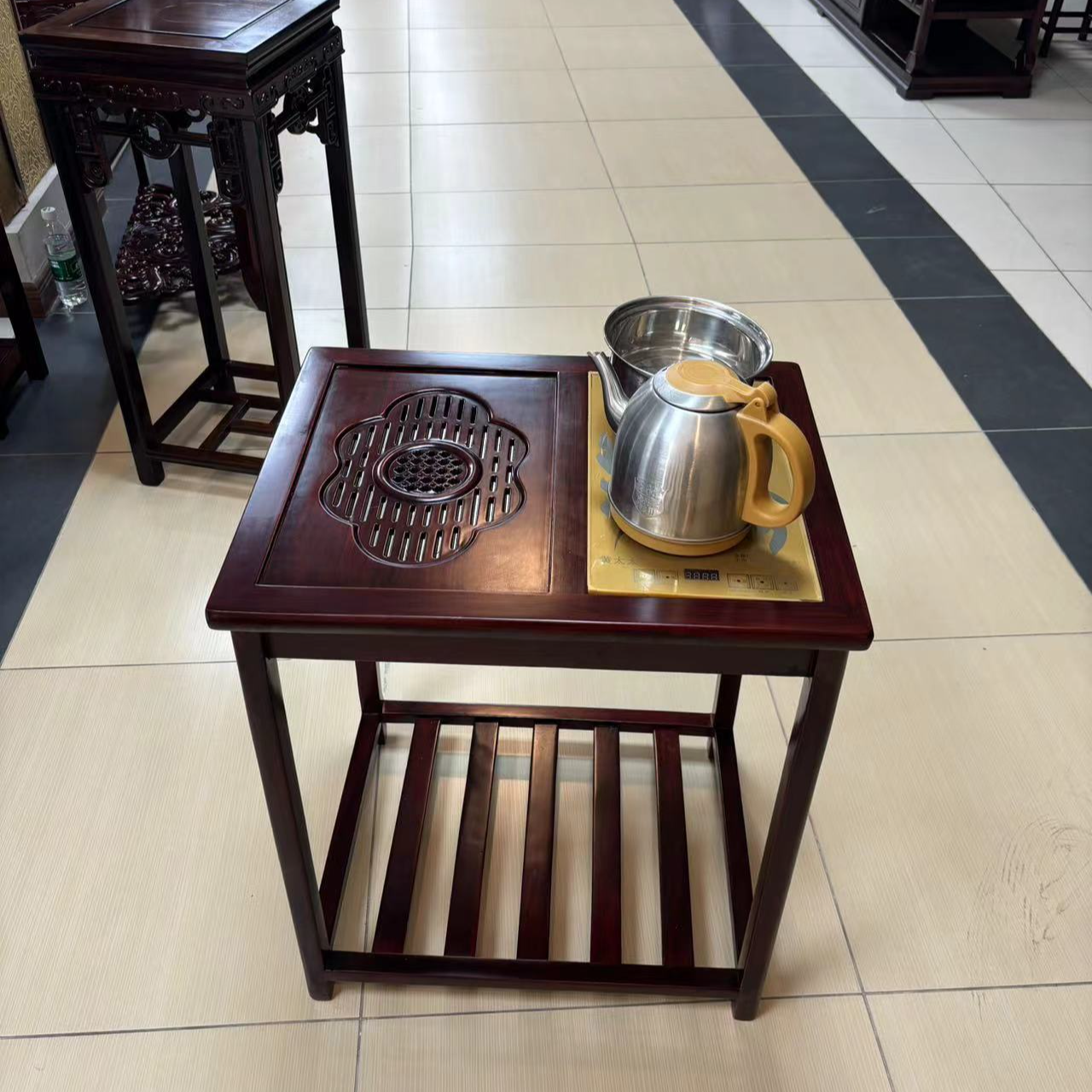 东非酸枝梅花茶水车实木茶水车