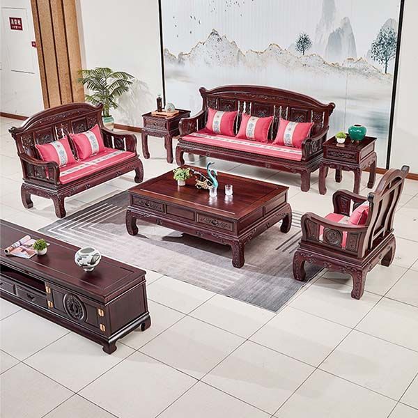 东非酸枝大牛角沙发小户型沙发实木沙发新中式客厅古典雕花