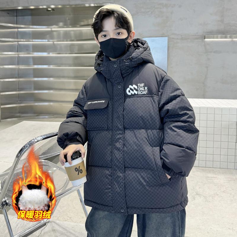 安踏流行儿童装男童羽绒服冬装2023新款中长款男孩冬季外套秋冬款