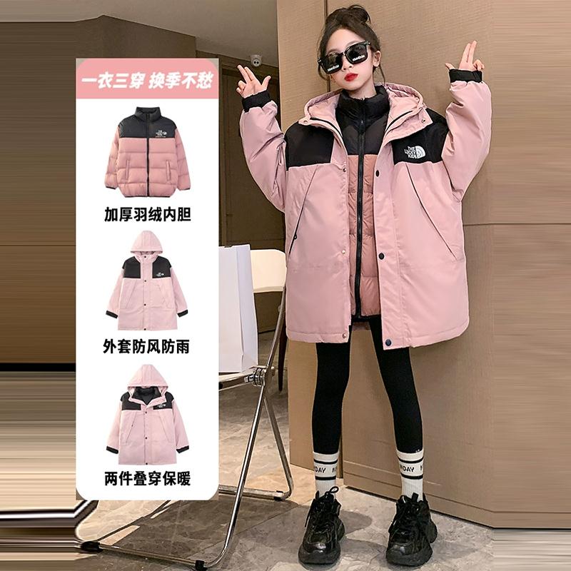 安踏流行女童外套秋冬款2023新款大童羽绒服校服神器儿童三合一夹