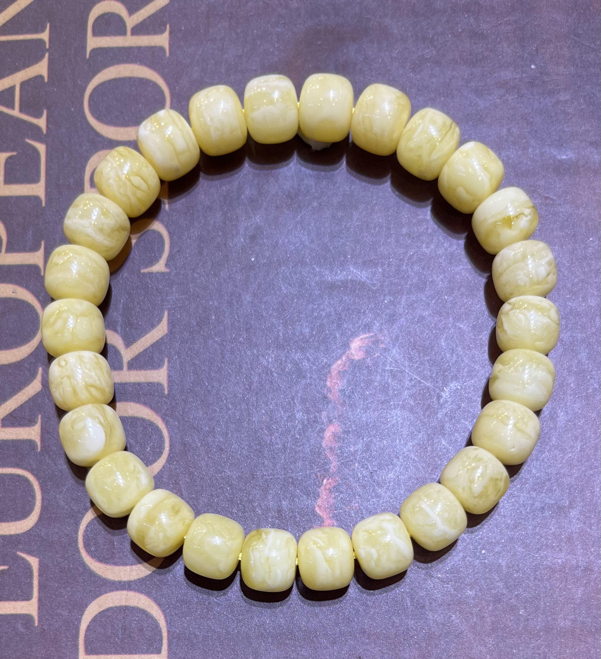 琥珀白花蜡虎皮纹精工老型手串，8.5m，9.42g