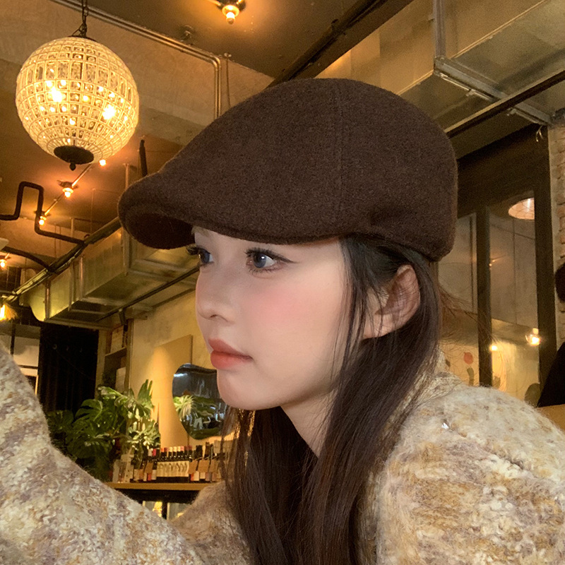 自留款~日系毛呢贝雷帽子女秋冬百搭复古前进帽时尚画家帽工体帽