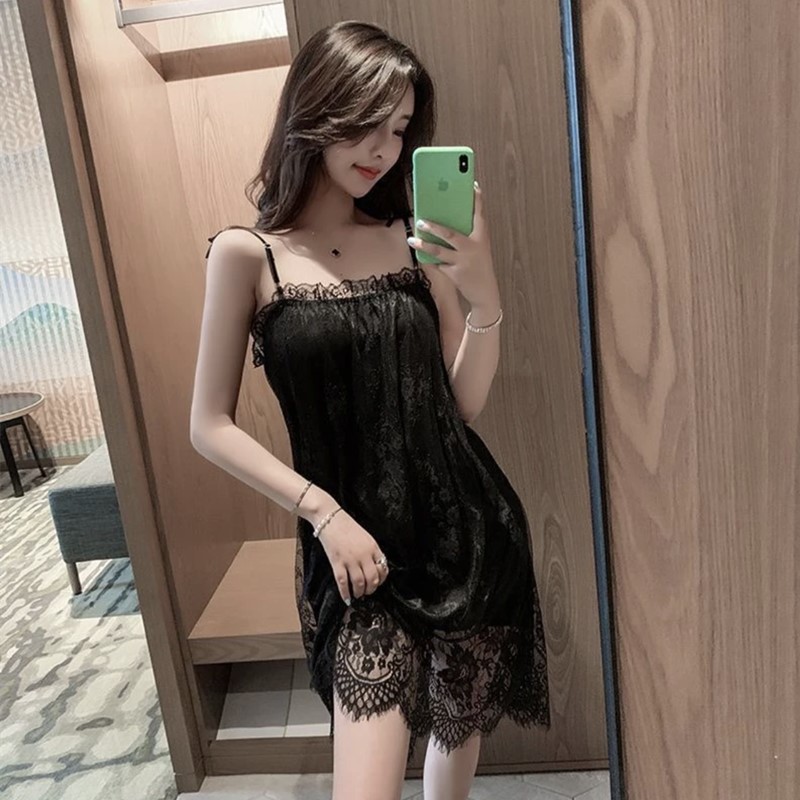 吊带睡裙女款爆款2025新款性感睡衣夏季可外穿蕾丝大码夏天家居服
