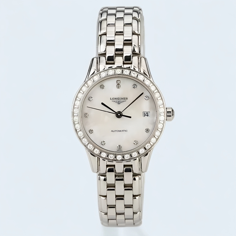 99新 Longines/浪琴 仁智/全套军旗/女表/26表径/内外钻/白盘机械