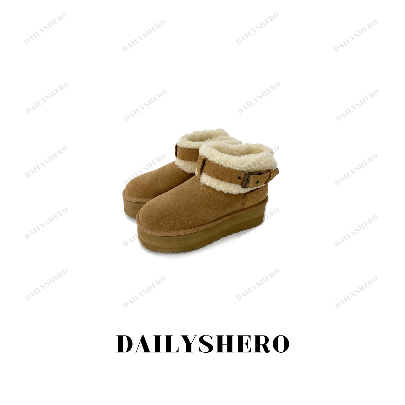 Momoshero【暖冬之约】皮毛一体 原地增高5cm保暖厚底雪地靴