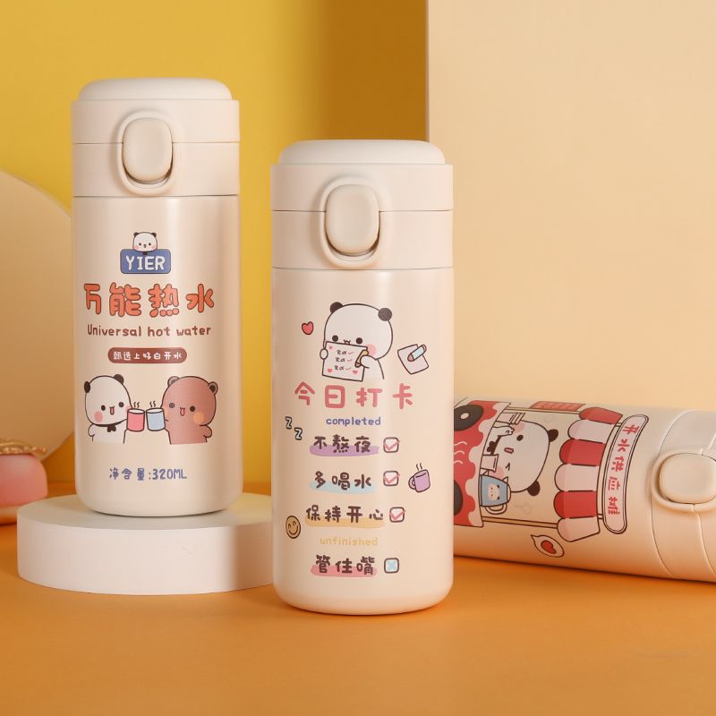 小熊猫一二可爱保温杯少女心ins杯子316不锈钢便携水杯弹盖水杯