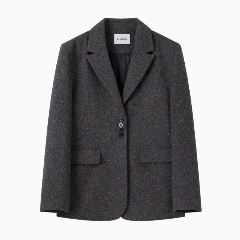 LA SAISON 设计师品牌2024冬季新款宽肩西装外套女chic夹克高级感