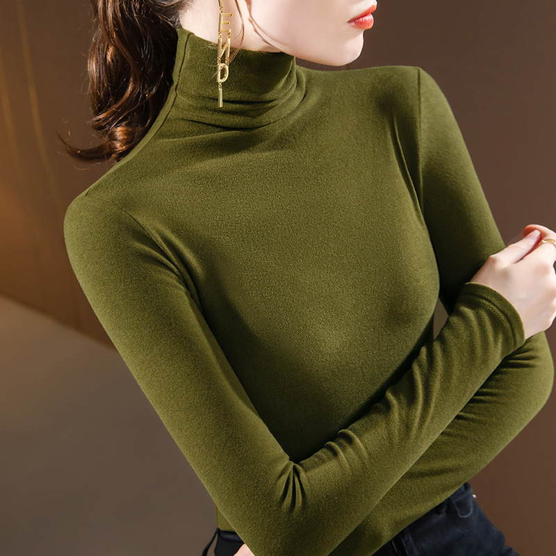 德绒高领打底衫女秋冬新款双面磨毛长袖t恤保暖内搭修身百搭上衣