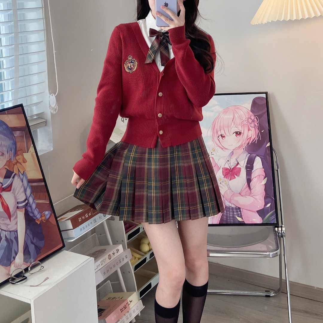 【假两件】新年圣诞款红色JK毛衣套装秋日学院风原创正统JK制服穿搭