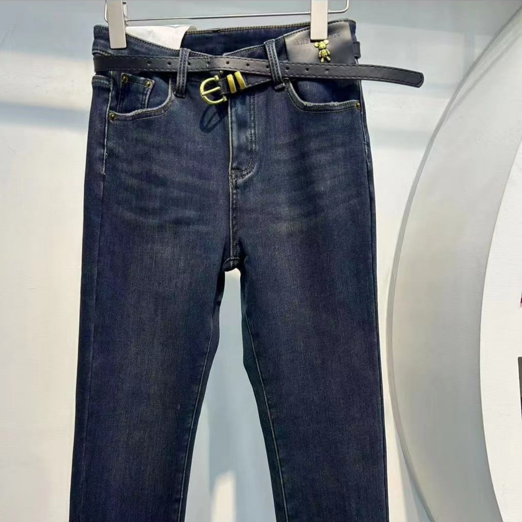 【小雨雨服饰】冬季保暖百搭时尚加绒熊熊牛仔裤19085