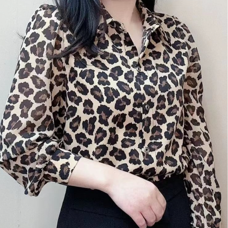 60锻面春夏款衬衫豹纹女高级感丝滑显瘦气质百搭洋气衬衣印花衬衫