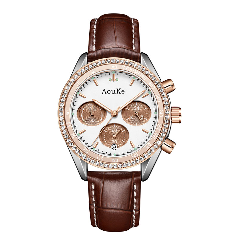 AOUKE/奥刻轻奢大表盘复古时尚潮流百搭多功能女士石英手表KK216
