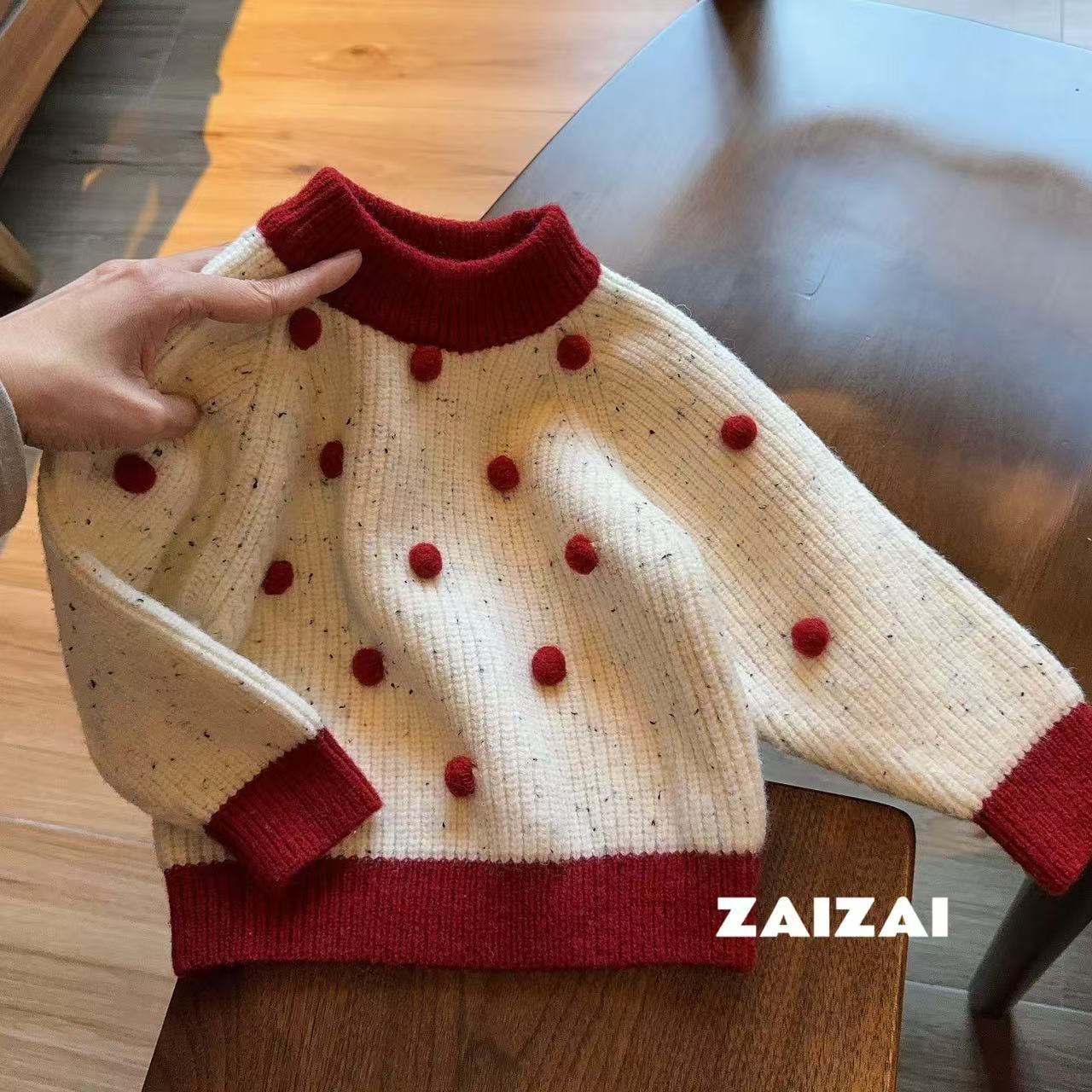 女童毛衣秋冬2025新年款男童洋气加厚套头保暖中小童红色针织衫