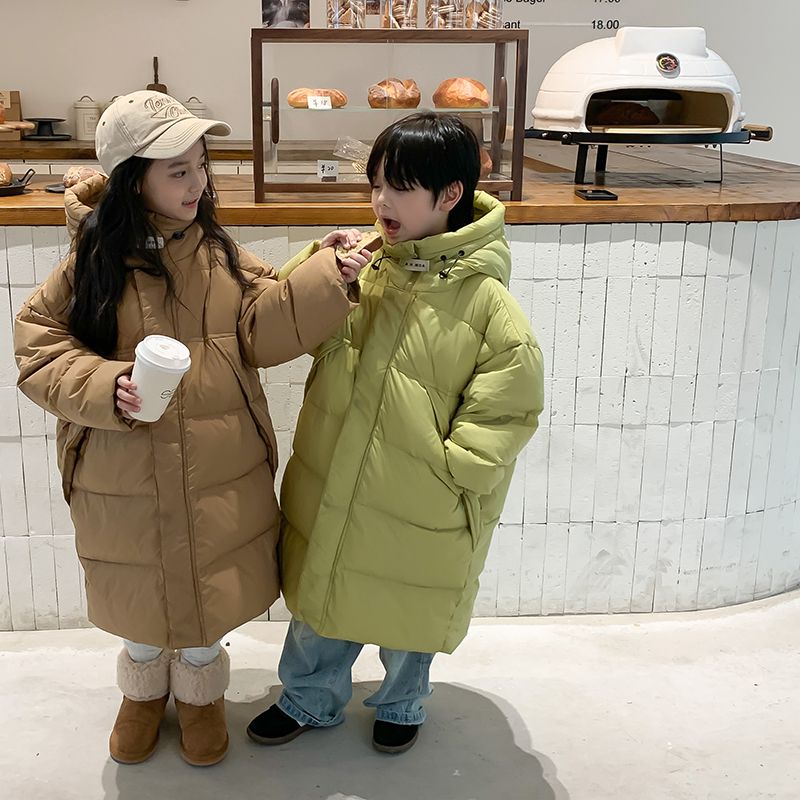 鸭鸭韩国童装男女童加厚羽绒服中大童秋冬新款儿童连帽长款白鸭绒