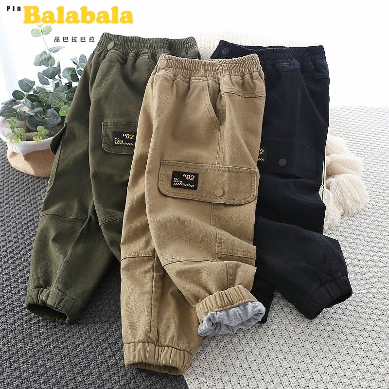 新品巴拉巴拉男童加厚工装裤冬冬新款中大童洋气宽松双层夹裤儿童