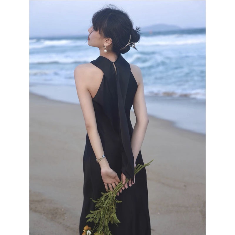 【暮】连衣裙赫本风小黑裙新中式春夏氛围感连衣裙法式显瘦气质无袖