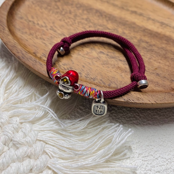 非金属锦纶吊坠 足银小财神招财纳福编织可调节时尚手作