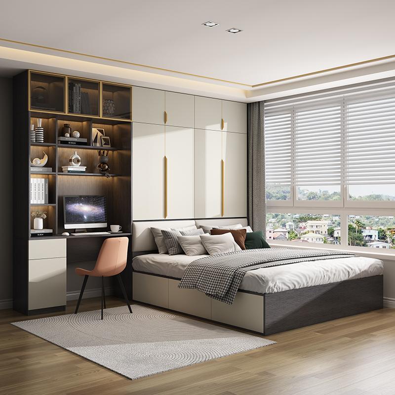 实木榻榻米衣柜床一体小户型卧室衣帽间带书桌床