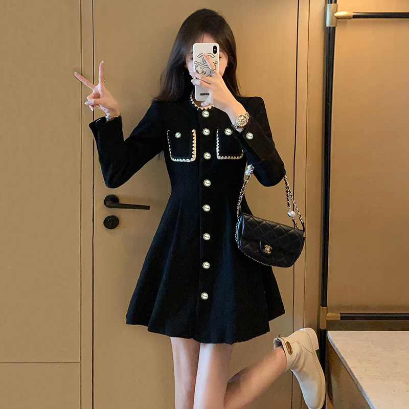 小香风连衣裙女装2024新款高级气质复古收腰显瘦内搭黑色裙子6540