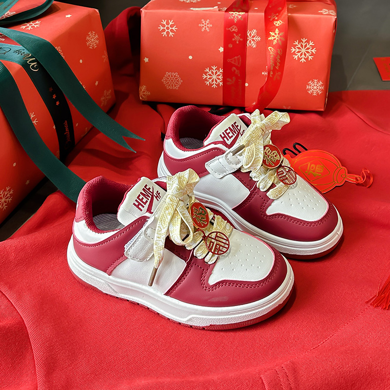 【龙年限定】新款中国红刺绣拼色百搭板鞋春季男女童舒适学生单鞋