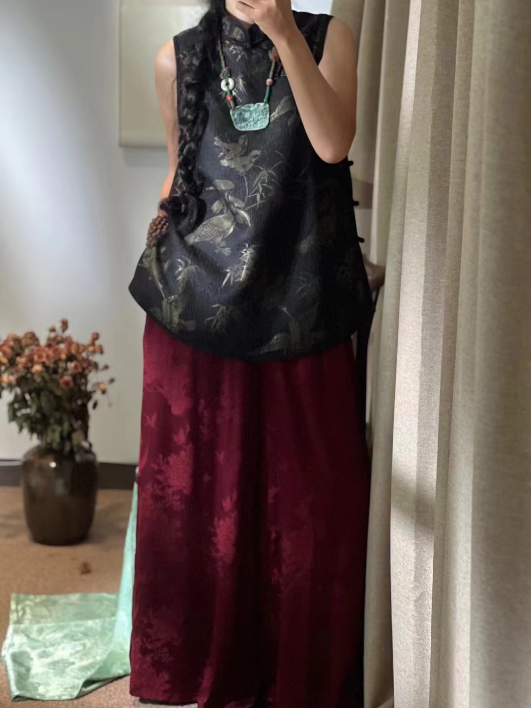 【古董面料-马甲】桑蚕丝老软缎老织锦（0898）