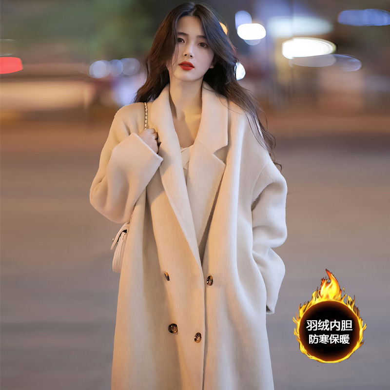 羽绒加厚内胆呢子大衣女秋冬高级感2025年冬季新款双面呢毛呢外套