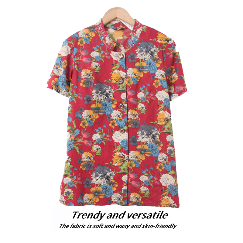 春季新款女士花衬衫短袖亚麻上衣舒适宽松显瘦HH330时尚百搭