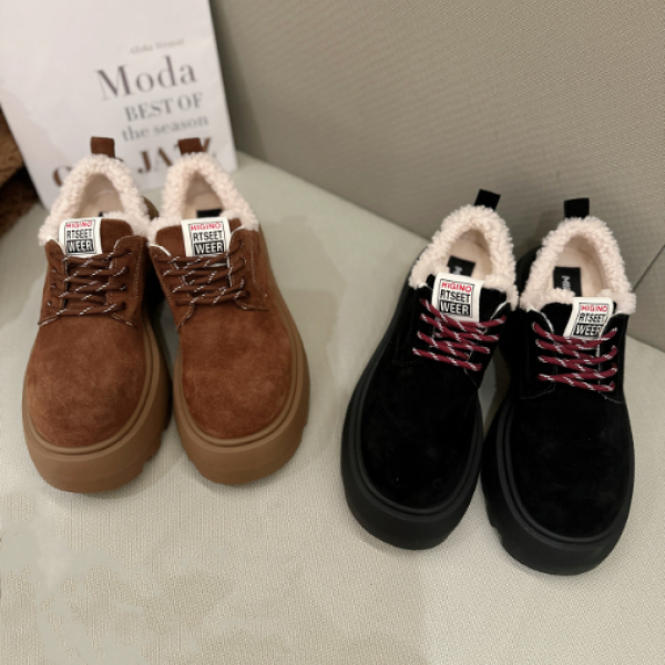 MUZI复古甜酷磨砂松糕厚底大头加绒系带单鞋2489-6