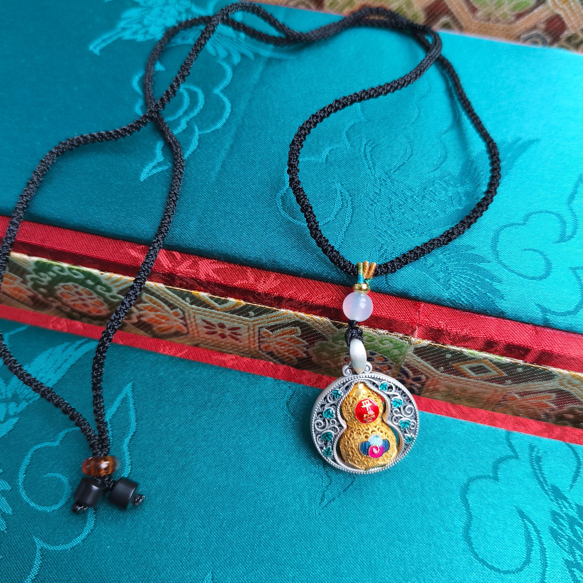 吊坠足银珐琅 描金花丝葫芦足银999.9吊坠复古手工时来运转礼物