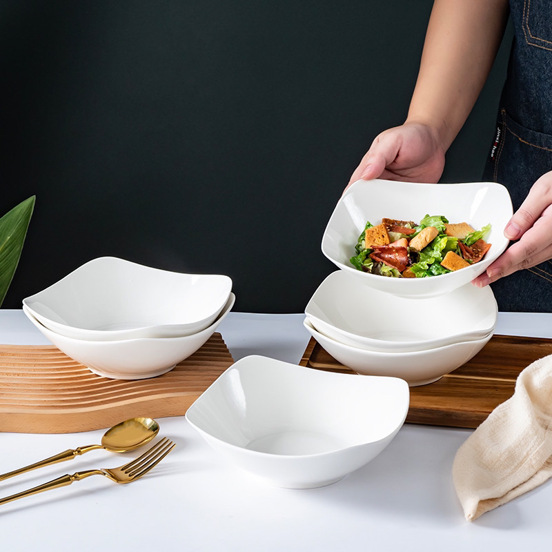 4只装  8英寸四角碗釉下彩陶瓷餐具高颜值翘角盘子碗加厚沙拉