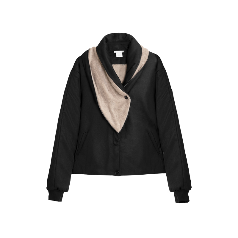 Slight Vogue“Katrina”羊毛立裁拼接青果领外套厚棉服SV4084