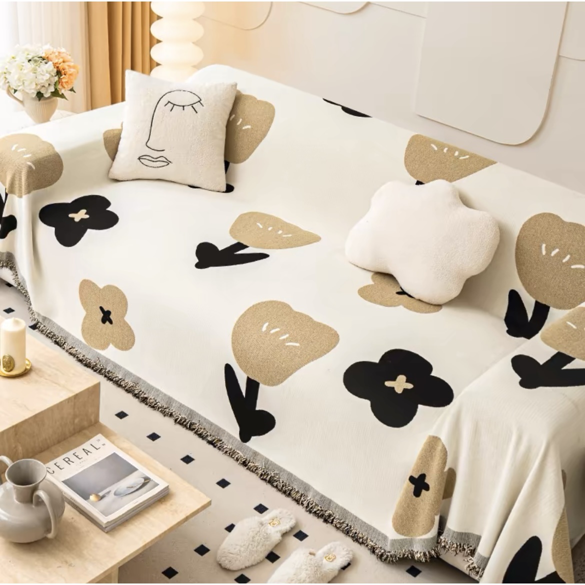 高货蘑菇花防滑加厚加密沙发盖布沙发套罩客厅防尘全沙发巾全盖布