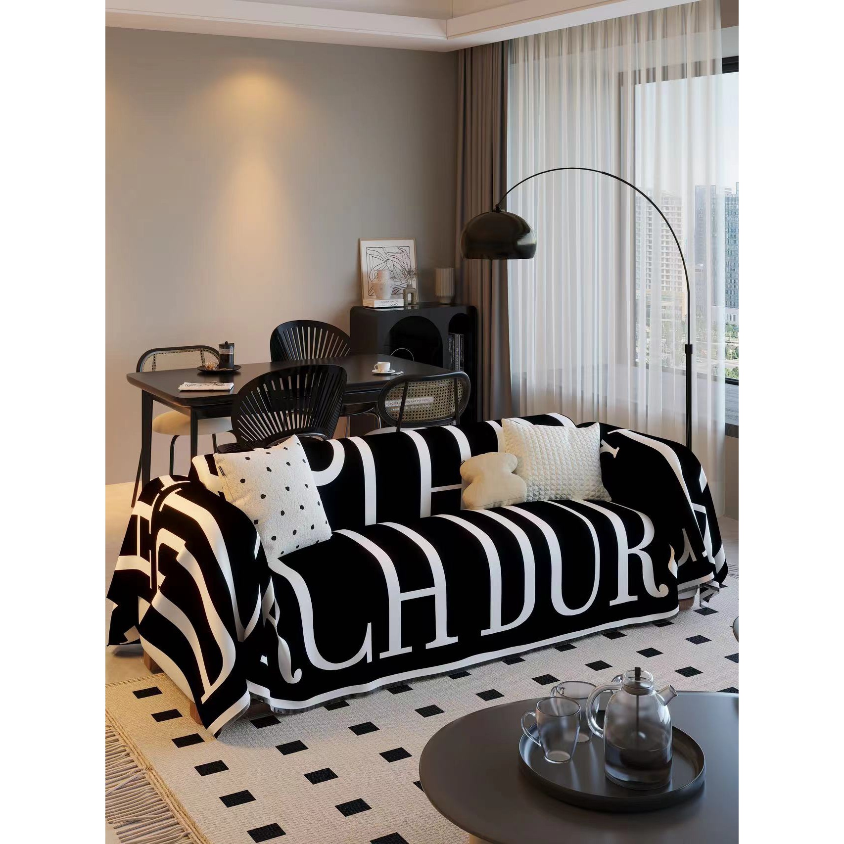 趣味字母防滑一片式防尘现代简约全盖沙发盖布沙发沙发巾全盖布