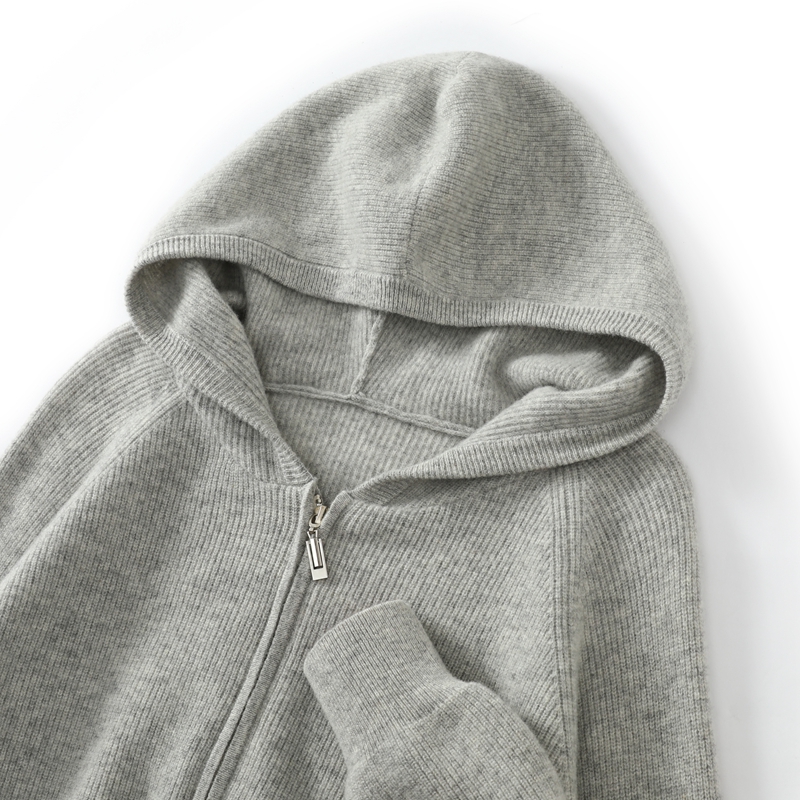 秋冬新品男士羊绒衫加厚元宝针拉链帽衫运动休闲卫衣连帽羊毛衫潮