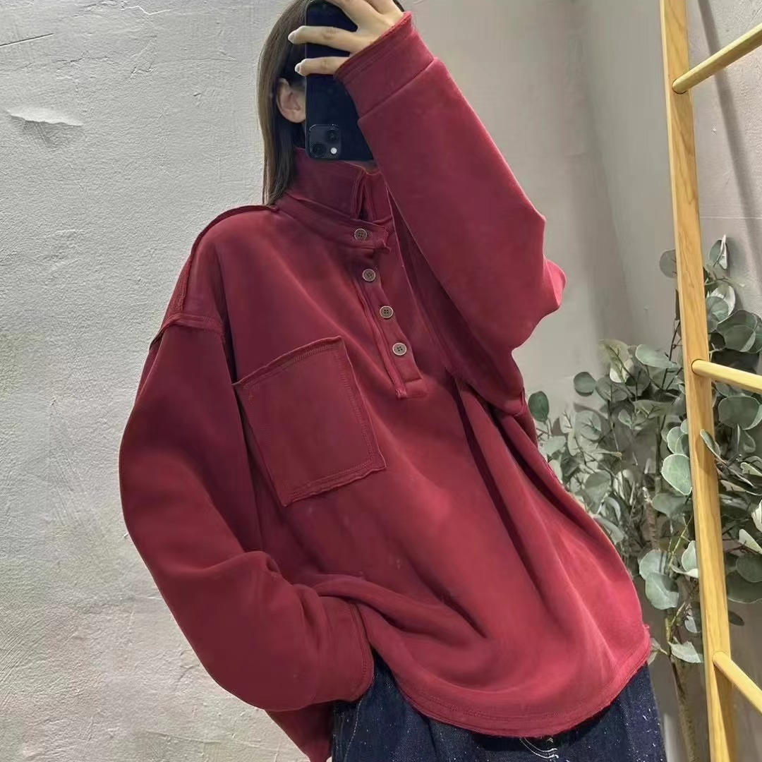 2024新款加绒女士高端卫衣长袖网红时尚休闲百搭宽松加厚纯色