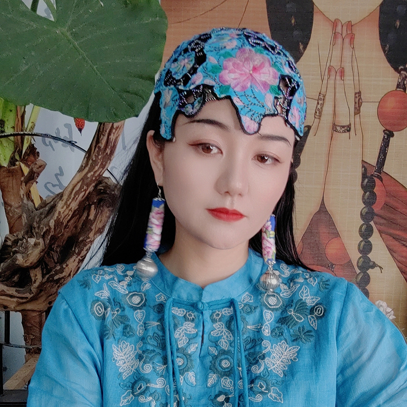 原创设计老绣镂空帽子手工刺绣的发卡遮白发民族风帽86