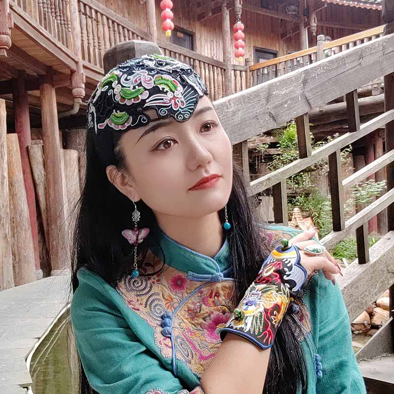 原创设计老绣镂空帽子手工刺绣的发卡遮白发民族风帽77